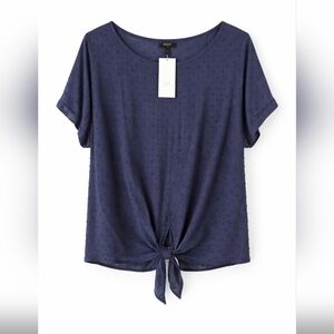 NWT Navy Swiss Dot Tie Front Blouse L/XL